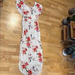 White and Red Ruffled Tiered Maxi Sundress